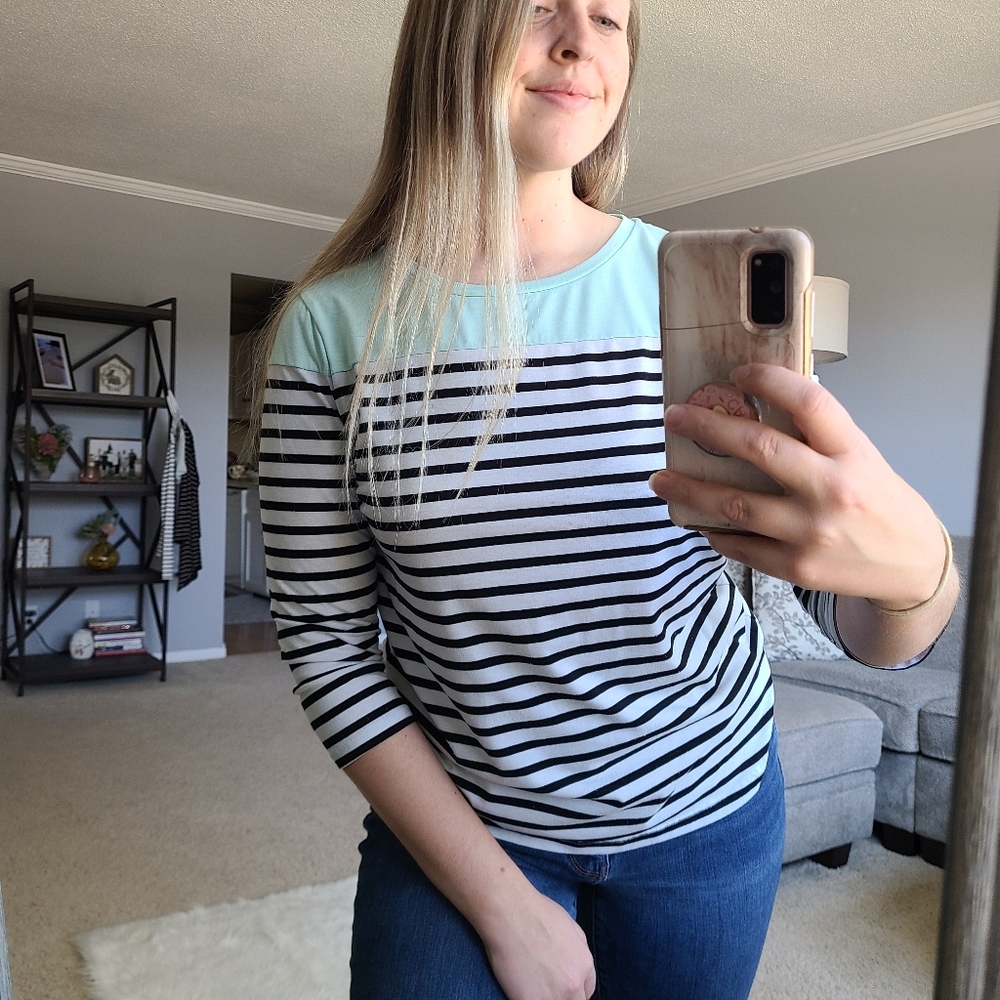 Croft & Barrow 3/4 Sleeve Striped T-shirt - Picture 2 of 15